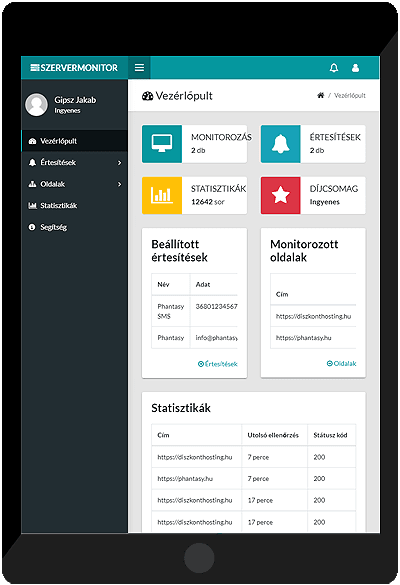 SzerverMonitor tablet nézet